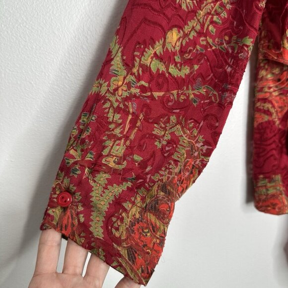 Juliana Collezione Drape front Blouse Red Silk Blend Paisley Size 12 - Picture 4 of 11